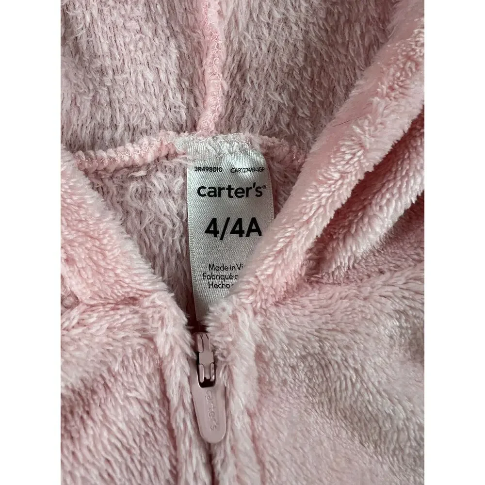 Carters Pink Fleece Unicorn Zip Up Romper One Piece Jumpsuit Girls Size 4